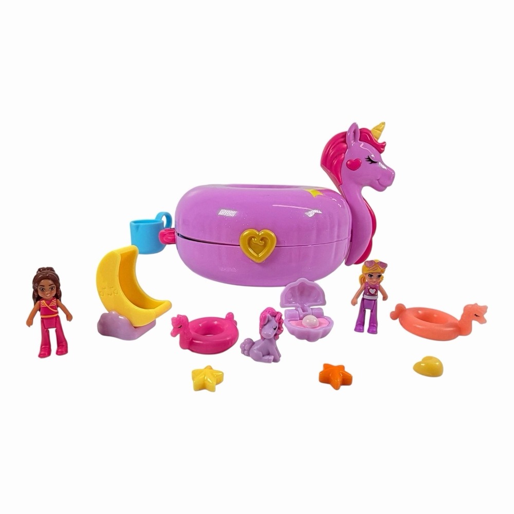 Polly Pocket Sparkle Cove Adventure Unicorn Floatie‎ Compact Complete Set